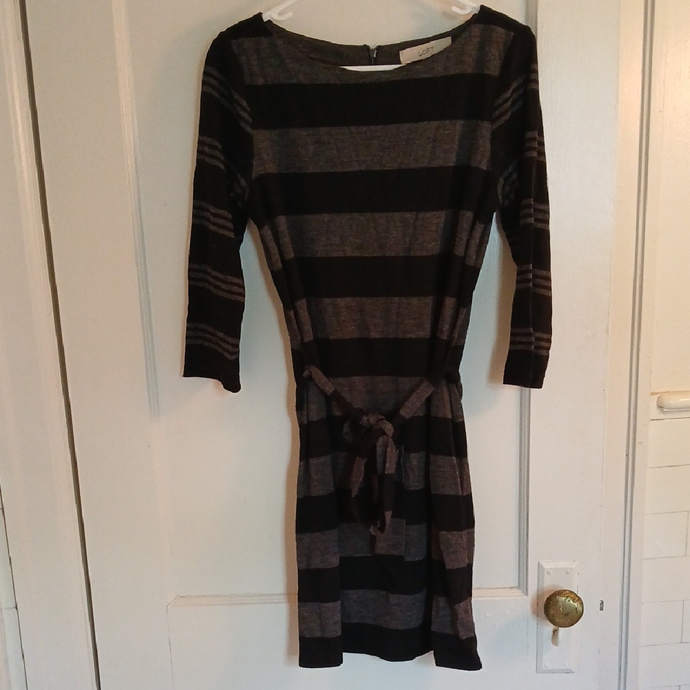 LOFT Black and Gray Tunic with Bateau Neckline